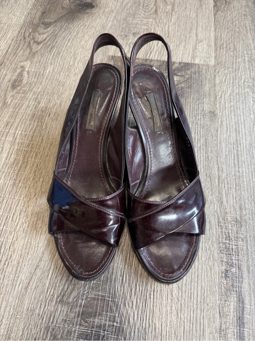 Louis Vuitton Burgundy Patent Slingback Heels AUTHENTIC
